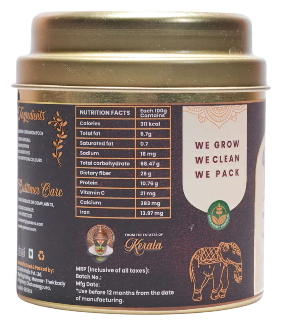 The tin's back panel with the nutrition table per 100 grams