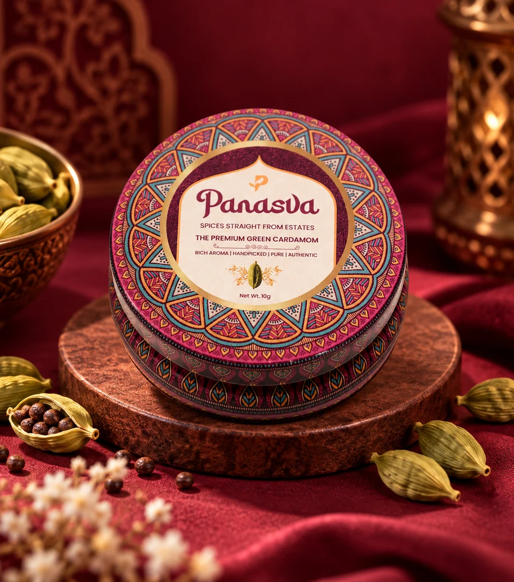 Panasva green cardamom 10 g round tin